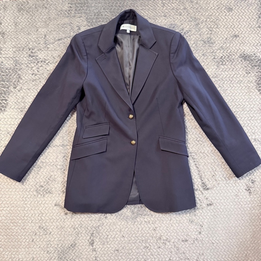 Tuckernuck Hawthorn navy blue structured single breasted blazer size large